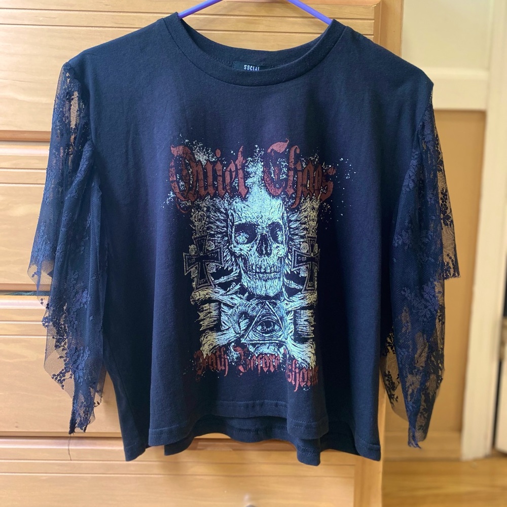 ⚰️⚰️”Death Before Dishonor” lace sleeves tee XL - Picture 2 of 16